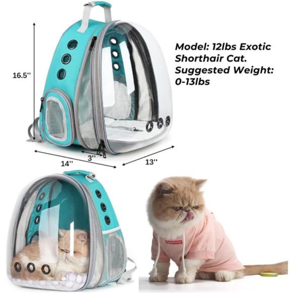 Bubble Expandable Cat Backpack Pet Travel Carrier for Cats and Dogs(Green-Front) - Picture 2 of 7
